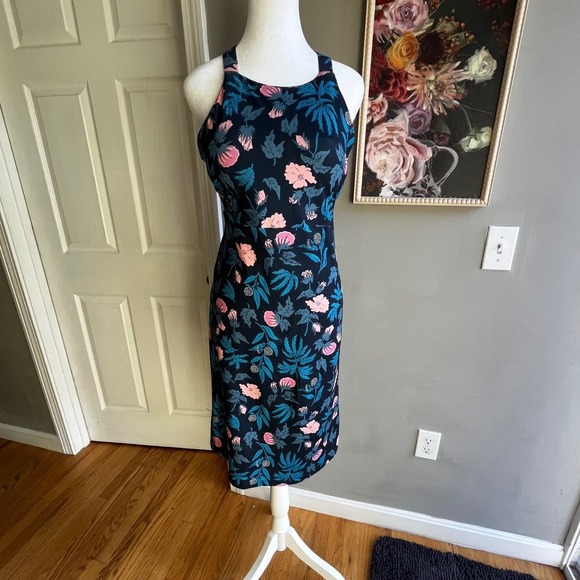 SOLD Patagonia Floral Halter Midi Dress Pink Blue Sleeveless Casual Athlesiure - Picture 3 of 13